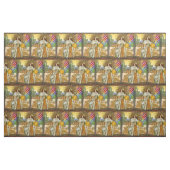 ヴィンテージウーマンゴールデンサン：レオ〔占星術の〕十二宮図コラージアート ファブリック (ファットクウォーター)