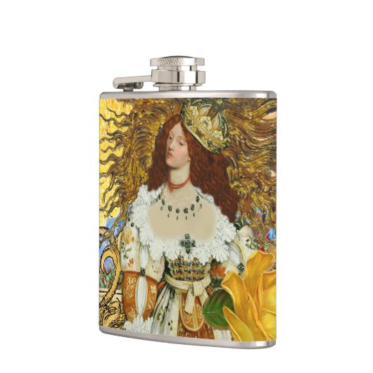 ヴィンテージウーマンゴールデンサン：レオ〔占星術の〕十二宮図コラージアート フラスク (左)