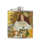 ヴィンテージウーマンゴールデンサン：レオ〔占星術の〕十二宮図コラージアート フラスク (正面)