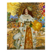 ヴィンテージウーマンゴールデンサン：レオ〔占星術の〕十二宮図コラージアート ポスター (正面)