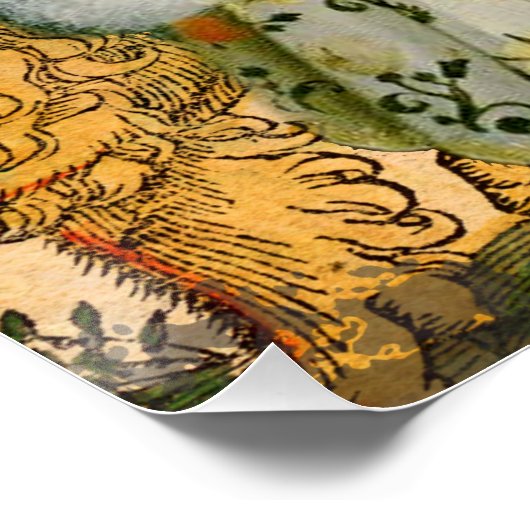 ヴィンテージウーマンゴールデンサン：レオ〔占星術の〕十二宮図コラージアート ポスター (コーナー)