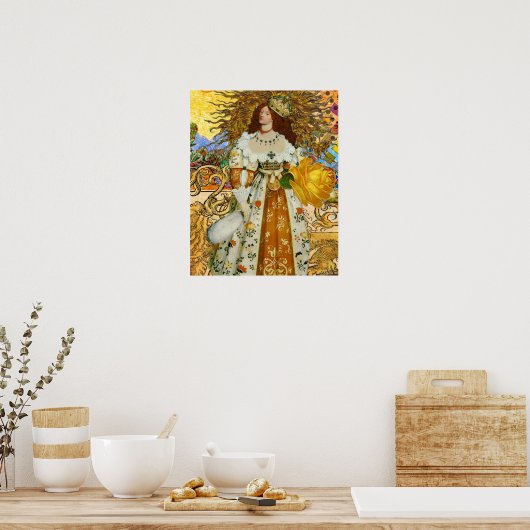 ヴィンテージウーマンゴールデンサン：レオ〔占星術の〕十二宮図コラージアート ポスター (キッチン)