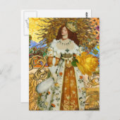 ヴィンテージウーマンゴールデンサン：レオ〔占星術の〕十二宮図コラージアート ポストカード (正面/裏面)