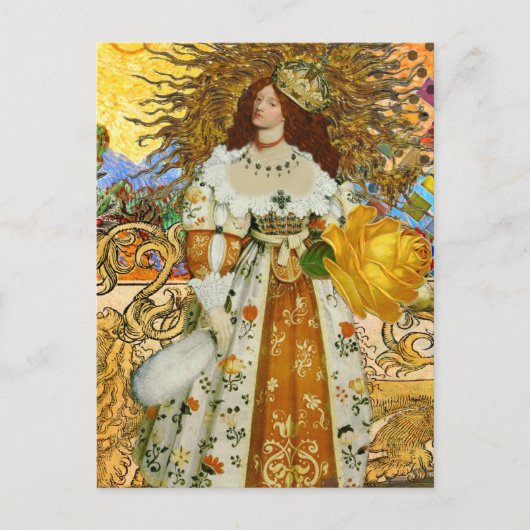 ヴィンテージウーマンゴールデンサン：レオ〔占星術の〕十二宮図コラージアート ポストカード (正面)