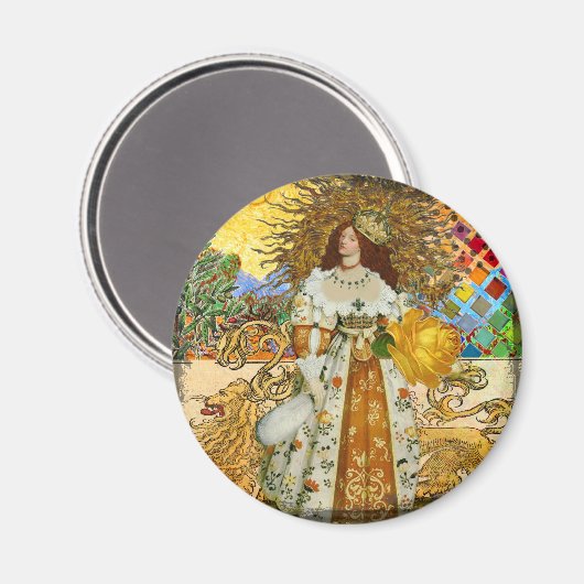 ヴィンテージウーマンゴールデンサン：レオ〔占星術の〕十二宮図コラージアート マグネット (正面/裏面)