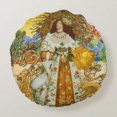 ヴィンテージウーマンゴールデンサン：レオ〔占星術の〕十二宮図コラージアート ラウンドクッション (裏面)