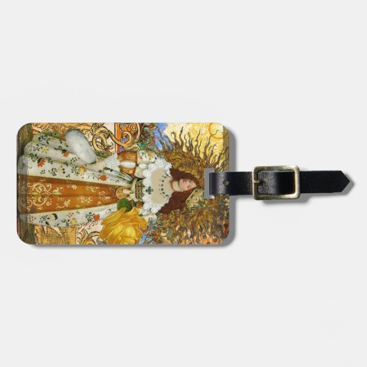 ヴィンテージウーマンゴールデンサン：レオ〔占星術の〕十二宮図コラージアート ラゲッジタグ (正面横)