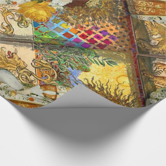 ヴィンテージウーマンゴールデンサン:レオ〔占星術の〕十二宮図コラージアート ラッピングペーパー (角)