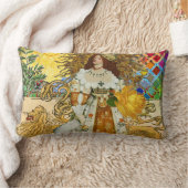 ヴィンテージウーマンゴールデンサン：レオ〔占星術の〕十二宮図コラージアート ランバークッション (ブランケット)