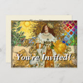 ヴィンテージウーマンゴールデンサン:レオ〔占星術の〕十二宮図コラージアート 招待状 (正面/裏面)