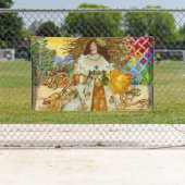 ヴィンテージウーマンゴールデンサン：レオ〔占星術の〕十二宮図コラージアート 横断幕 (インサイチュ)