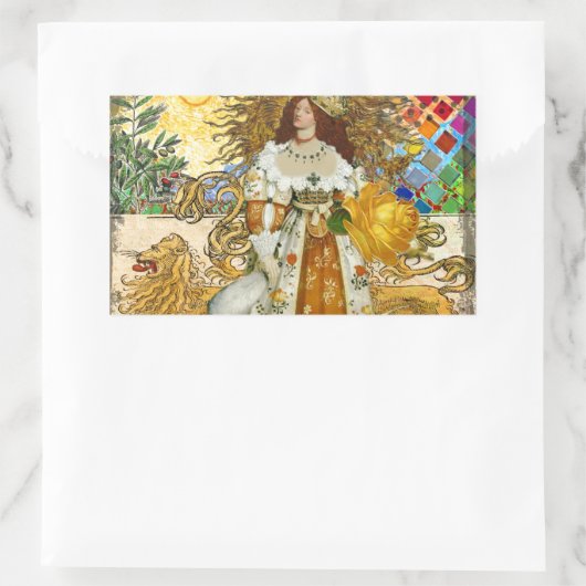 ヴィンテージウーマンゴールデンサン：レオ〔占星術の〕十二宮図コラージアート 長方形シール (バッグ)