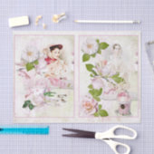 ヴィンテージウーマンティーピンクフローラバードハウスデコパージュ 薄葉紙 (クラフト)