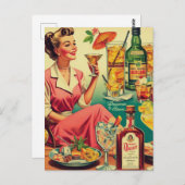 ヴィンテージウーマンドリンクカクテルイラストレーション ポストカード (正面/裏面)