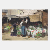 ヴィンテージウーマンパリフラワーマーケットデクページ ラッピングペーパーシート (正面)