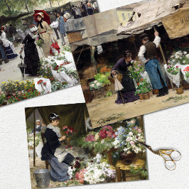 ヴィンテージウーマンパリフラワーマーケットデクページ ラッピングペーパーシート