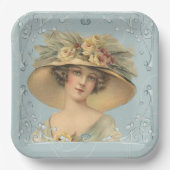 ヴィンテージウーマンフローラハット紙プレート ペーパープレート (正面)