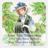 ヴィンテージウーマンホリー差出人住所ラベル スクエアシール (正面)