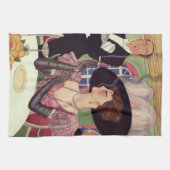 ヴィンテージウーマン喫煙シガレットドリンクシャンパン キッチンタオル (横)