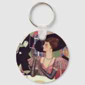 ヴィンテージウーマン喫煙シガレットドリンクシャンパン キーホルダー (正面)