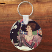 ヴィンテージウーマン喫煙シガレットドリンクシャンパン キーホルダー (正面)