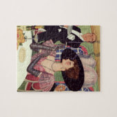 ヴィンテージウーマン喫煙シガレットドリンクシャンパン ジグソーパズル (横)