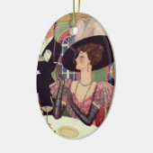 ヴィンテージウーマン喫煙シガレットドリンクシャンパン セラミックオーナメント (左)