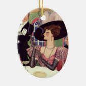 ヴィンテージウーマン喫煙シガレットドリンクシャンパン セラミックオーナメント (裏面)