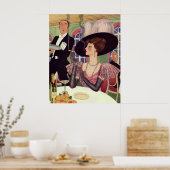 ヴィンテージウーマン喫煙シガレットドリンクシャンパン ポスター (キッチン)