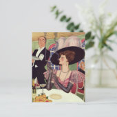 ヴィンテージウーマン喫煙シガレットドリンクシャンパン ポストカード (スタンド正面)