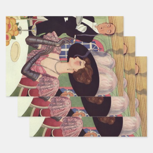 ヴィンテージウーマン喫煙シガレットドリンクシャンパン ラッピングペーパーシート (セット)