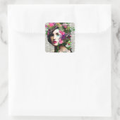 ヴィンテージウーマン紙コラージュアート スクエアシール (バッグ)