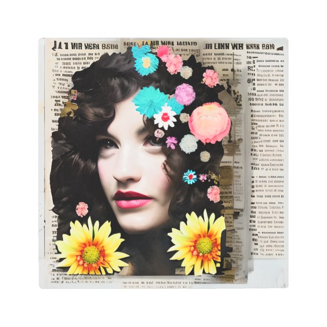 ヴィンテージウーマン紙コラージュアート メタルプリント (正面)