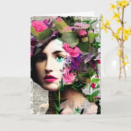 ヴィンテージウーマン紙コラージュ叔母の誕生日 カード (黄色い花)