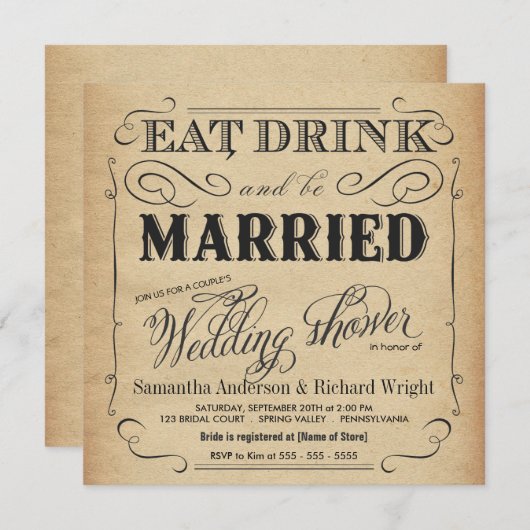 ヴィンテージウ素朴エディングシャワー招待状 招待状 (正面/裏面)
