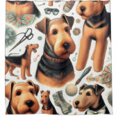 ヴィンテージエアデールテリアシームレス シャワーカーテン (正面)