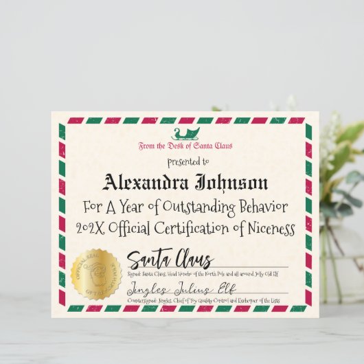 ヴィンテージエアメールサンタクロースニース証明書 (スタンド正面)