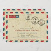 ヴィンテージエアメール結婚ワールドトラベラー 招待状 (正面/裏面)