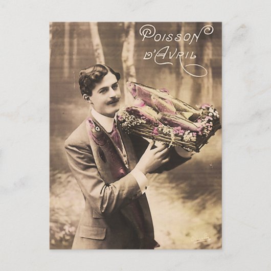 ヴィンテージエイプリルフールデイマンフィッシュギフト シーズンポストカード (正面)