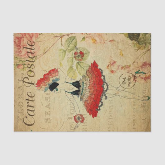 ヴィンテージエキゾチック女性バレエダンサーフランスのフローラ 薄葉紙 (正面)