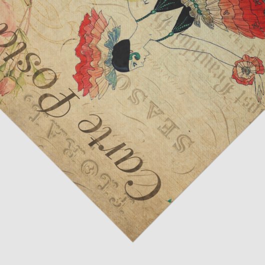 ヴィンテージエキゾチック女性バレエダンサーフランスのフローラ 薄葉紙 (詳細)