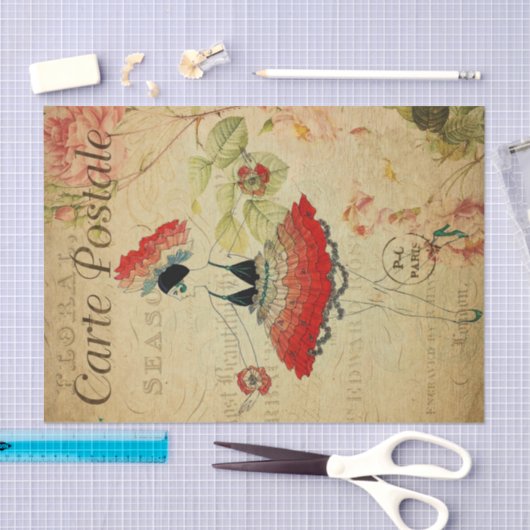 ヴィンテージエキゾチック女性バレエダンサーフランスのフローラ 薄葉紙 (クラフト)