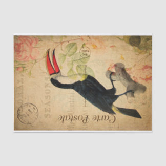 ヴィンテージエキゾチック熱帯トゥカン鳥フローラフランスの 薄葉紙