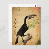 ヴィンテージエキゾチック熱帯トゥーカンフローラ ポストカード (正面/裏面)