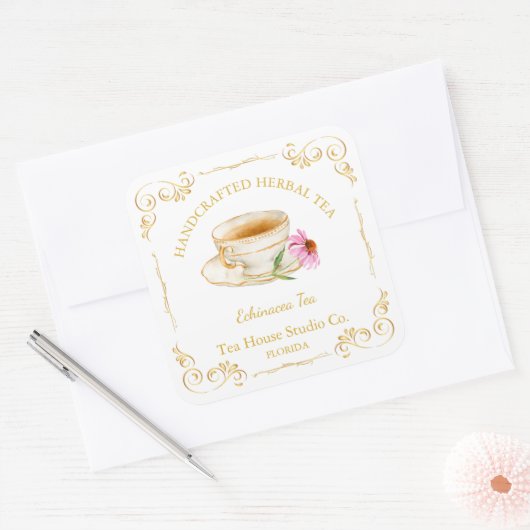 ヴィンテージエキナセア茶スクエアラベル スクエアシール (封筒)