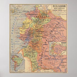 ヴィンテージエクアドルの地図（1913年） ポスター