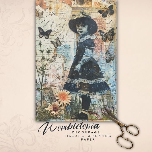 ヴィンテージエクスプローラーガールバタフライマップエフェメラ 薄葉紙