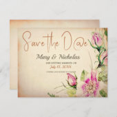 ヴィンテージエグランチンフローラ結婚式の日付を保存 招待状 (正面/裏面)