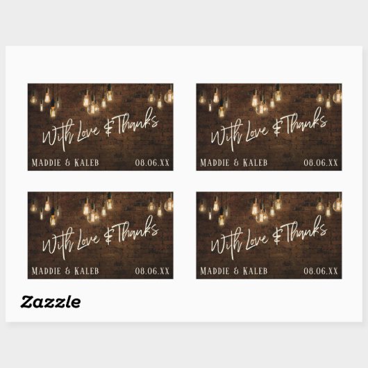 ヴィンテージエジソンライト付きレンガ 愛と感謝を込めて 長方形シール (シート)