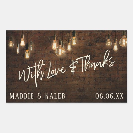 ヴィンテージエジソンライト付きレンガ 愛と感謝を込めて 長方形シール (正面)